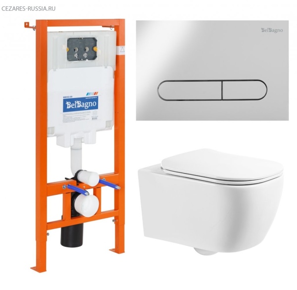 Унитаз подвесной с сиденьем BelBagno GENOVA + Система инсталляции для унитазов с кнопкой смыва BB014 Унитаз подвесной с сиденьем BelBagno GENOVA + Система инсталляции для унитазов с кнопкой смыва BB014