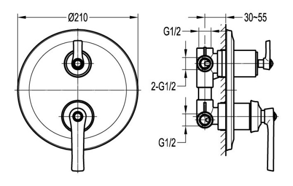 Встраиваемый смеситель для душа CEZARES LIBERTY-F-VDIM3-01 Встраиваемый смеситель для душа CEZARES LIBERTY-F-VDIM3-01