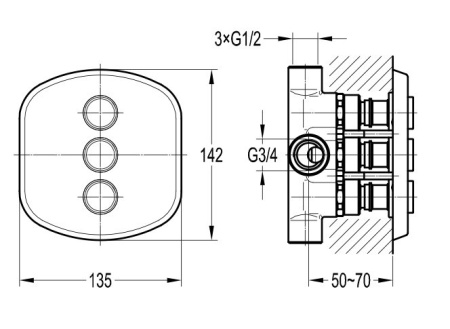 Встраиваемый 3-х позиционный кнопочный переключатель Cezares GLOBO-F-DEV3-B-01