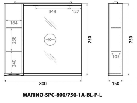Шкаф подвесной BelBagno MARINO-SPC-800/750-1A-BL-P-R