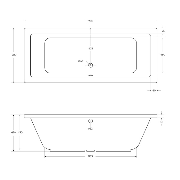 Акриловая ванна CEZARES PLANE-170-70-45-W37