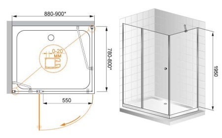 Душевой уголок CEZARES ELENA-W-AH-1-100/80-P-Cr-L Душевой уголок CEZARES ELENA-W-AH-1-100/80-P-Cr-L