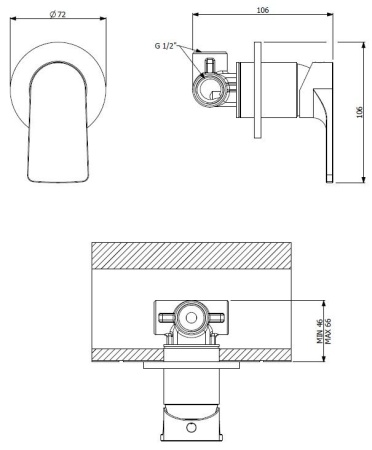 Встраиваемый смеситель для душа Cezares LAGOS-DIM-NOP Встраиваемый смеситель для душа Cezares LAGOS-DIM-NOP