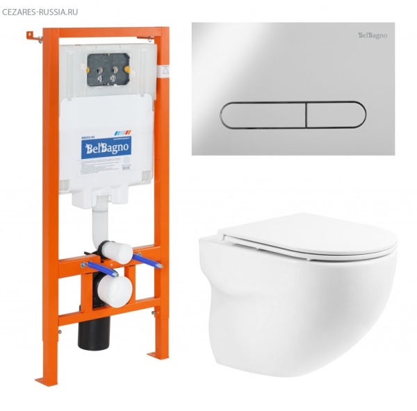 Унитаз подвесной с сиденьем BelBagno ONDA + Система инсталляции для унитазов с кнопкой смыва BB014-S Унитаз подвесной с сиденьем BelBagno ONDA + Система инсталляции для унитазов с кнопкой смыва BB014-S