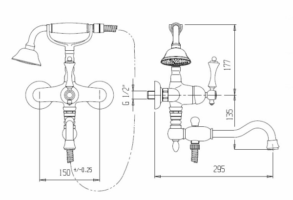 Смеситель для ванны с ручным душем и поворотным изливом Cezares MARGOT-VDFM2-01-N Смеситель для ванны с ручным душем и поворотным изливом Cezares MARGOT-VDFM2-01-N