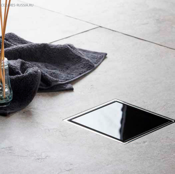 Точечный трап 150х150 мм Confluo Standard Vertical Black Glass, чёрное стекло, с рамкой PESTAN 13000