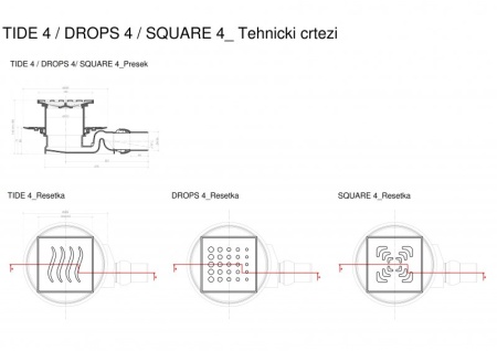Точечный трап 150х150 мм Confluo Standard Drops 4,металл с перфорацией Drops (Капли), без рамки Ceza