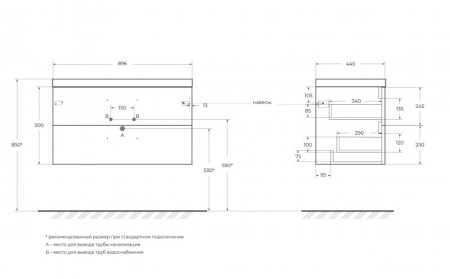 Раковина из искусственного камня BelBagno BB900/450-LV-ART-AST-NERO