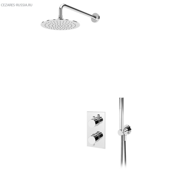Душевая система с термостатическим смесителем и дивиатором для верхнего и ручного душа, верхний душ  Душевая система с термостатическим смесителем и дивиатором для верхнего и ручного душа, верхний душ