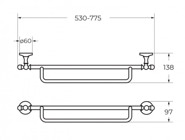 Полотенцедержатель двойной подвесной 60 см ART&MAX AM-2648AL Полотенцедержатель двойной подвесной 60 см ART&MAX AM-2648AL