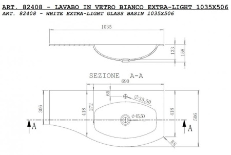 Подвесной шкафчик под раковину с распашной дверцей (реверсивный) 34x40x55 Cezares 54624