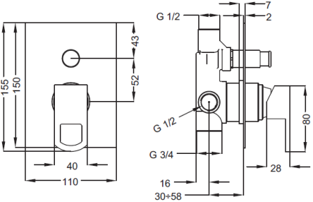 Встраиваемый двухпозиционный смеситель для душа Cezares LEVICO-VDIM-01-Cr Встраиваемый двухпозиционный смеситель для душа Cezares LEVICO-VDIM-01-Cr