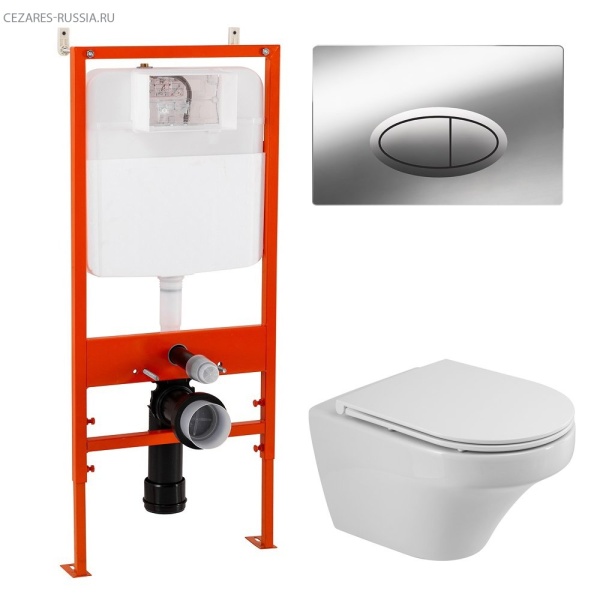 Унитаз подвесной с сиденьем CEZARES DUET + Система инсталляции для унитазов с кнопкой смыва BB051CR  Унитаз подвесной с сиденьем CEZARES DUET + Система инсталляции для унитазов с кнопкой смыва BB051CR