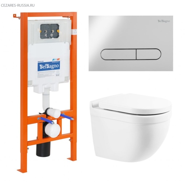 Унитаз подвесной с сиденьем BelBagno SENSO-R + Система инсталляции для унитазов с кнопкой смыва BB01 Унитаз подвесной с сиденьем BelBagno SENSO-R + Система инсталляции для унитазов с кнопкой смыва BB01