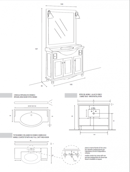 Керамическая раковина 105x50 Cezares INT105