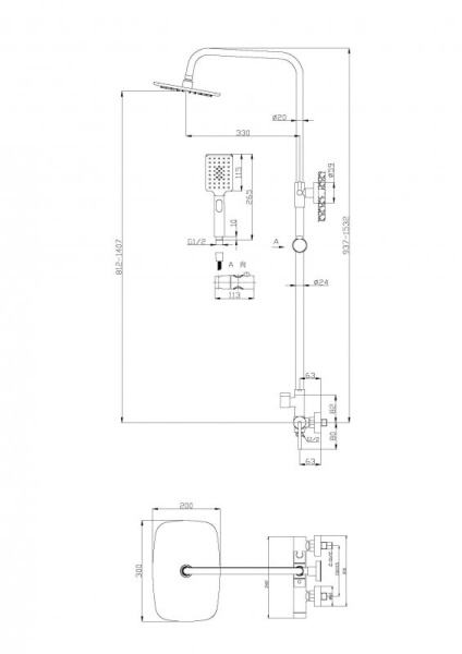 Душевая стойка BelBagno ACQUA ACQUA-DOCM-NERO Душевая стойка BelBagno ACQUA ACQUA-DOCM-NERO