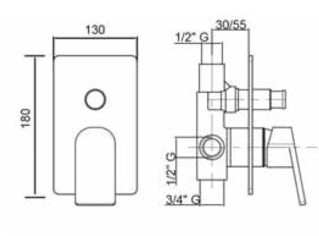 Встраиваемый однорычажный смеситель для душа с переключателем Cezares TIRRENO-VDIM-NOP Встраиваемый однорычажный смеситель для душа с переключателем Cezares TIRRENO-VDIM-NOP
