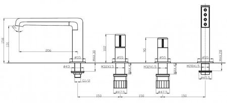 Смеситель на борт ванны BelBagno UNO UNO-BVD4-CRM Смеситель на борт ванны BelBagno UNO UNO-BVD4-CRM