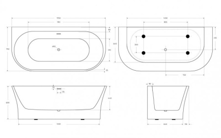 Акриловая ванна BelBagno BB711-1550-700