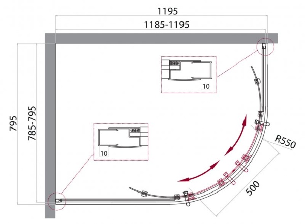 Душевой уголок BelBagno UNO-195-RH-2-120/90-C-Cr