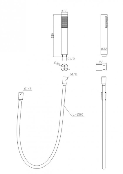 Ручной душ со шлангом и держателем BelBagno UNO UNO-DFS-NERO Ручной душ со шлангом и держателем BelBagno UNO UNO-DFS-NERO