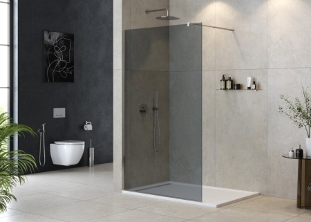 Душевая перегородка с односторонним входом, стекло прозрачное, профиль чёрный, 700x1950 мм CEZARES L