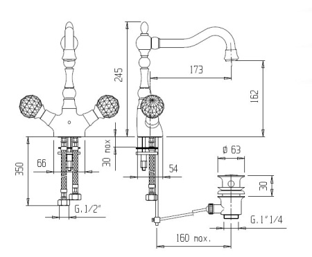 Смеситель для раковины CEZARES ATLANTIS-NOSTALGIA LS2-A ATLANTIS-NOSTALGIA-LS2-A-03/24
