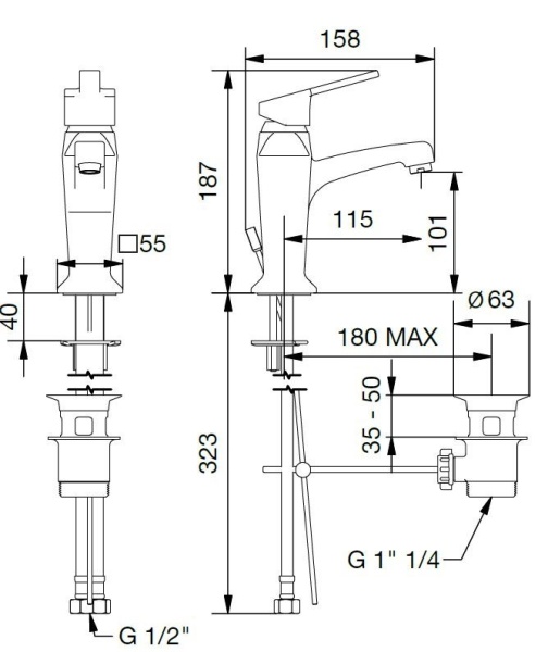 Смеситель для раковины однорычажный с донным клапаном Cezares LEGEND-LSM2-03/24
