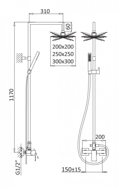 Душевая колонна со смесителем CEZARES PORTA-CD-SR