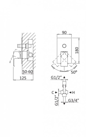 Встраиваемый смеситель для душа CEZARES PORTA-VDIM-NOP Встраиваемый смеситель для душа CEZARES PORTA-VDIM-NOP