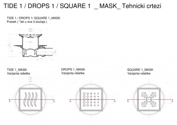 Точечный трап 150х150 мм CONFLUO STANDARD DROPS 1 MASK, металл с перфорацией Drops (Капли), с рамкой