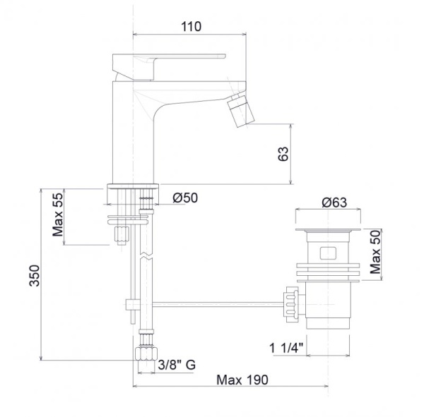 Смеситель на биде без донного клапана Cezares TIRRENO-BSM1-01-W0