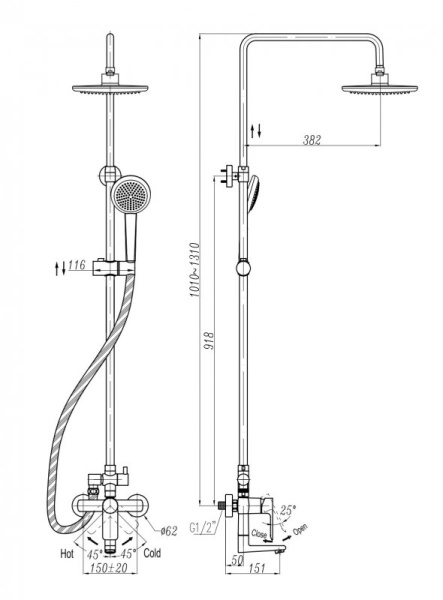 Душевая стойка со смесителем для ванны, верхним и ручным душем, верхний душ из нержавеющей стали Cez