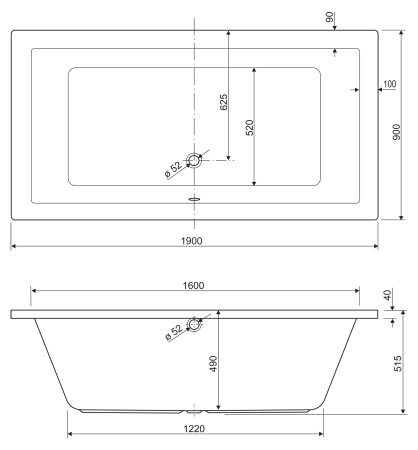 Акриловая ванна CEZARES PLANE-190-90-49-W37