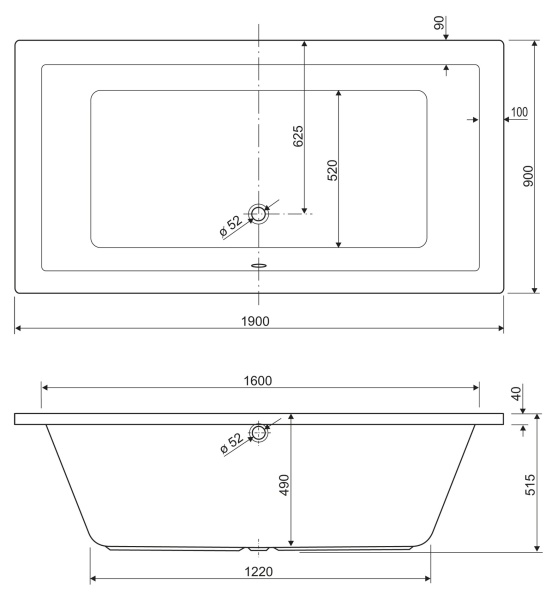 Акриловая ванна CEZARES PLANE-190-90-49-W37