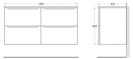 Столешница из МДФ с двумя отверстиями под раковину и с двумя отверстиями под смеситель, 1204x462x19 