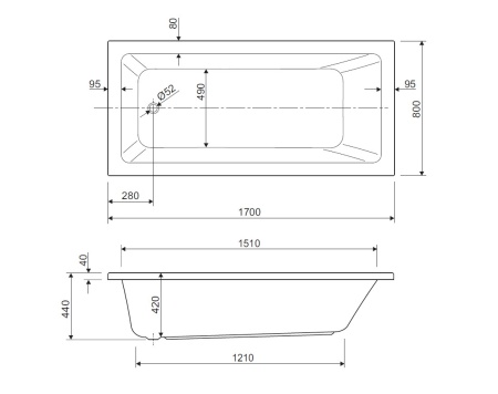 Акриловая ванна CEZARES PLANE SOLO-170-80-48-W37