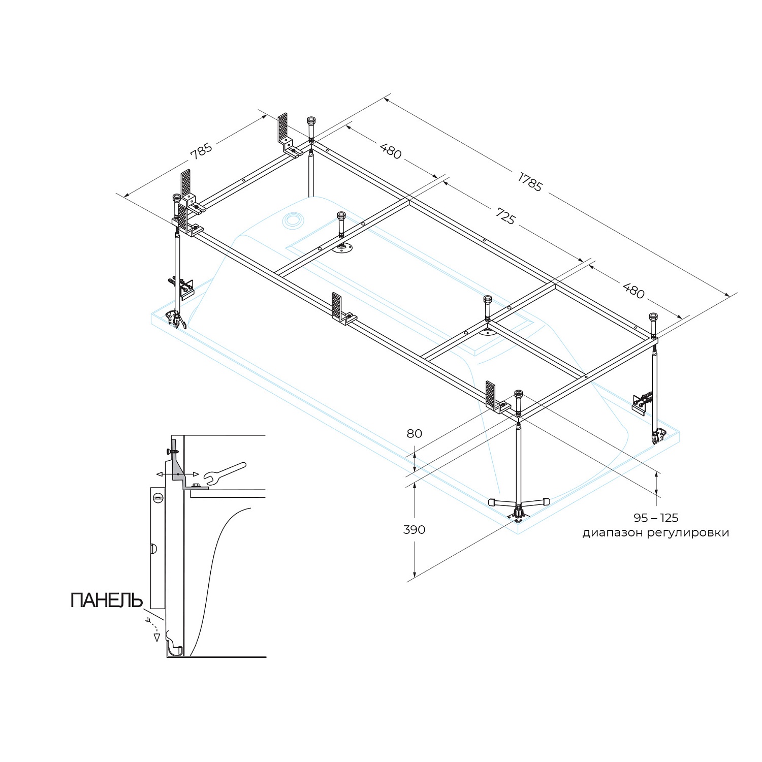 Металлический каркас для акриловой ванны CEZARES PLANE-190-90-MF-R Металлический каркас для акриловой ванны CEZARES PLANE-190-90-MF-R