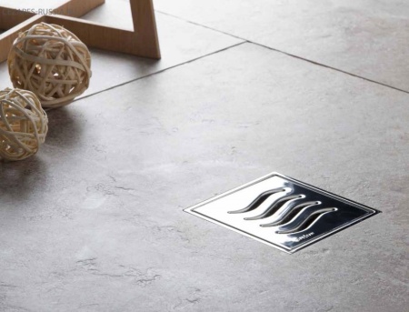 Точечный трап 100х100 мм Confluo Standard Dry 1,с сухим затвором, металл с перфорацией Tide (Волна),