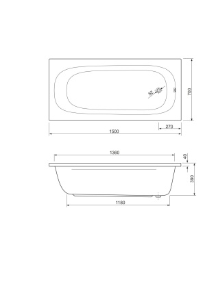 Акриловая ванна CEZARES PIAVE-150-70-41-W37