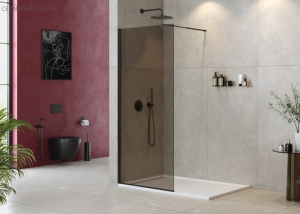 Душевая перегородка с односторонним входом, стекло прозрачное, профиль чёрный, 700x1950 мм CEZARES L Душевая перегородка с односторонним входом, стекло прозрачное, профиль чёрный, 700x1950 мм CEZARES L