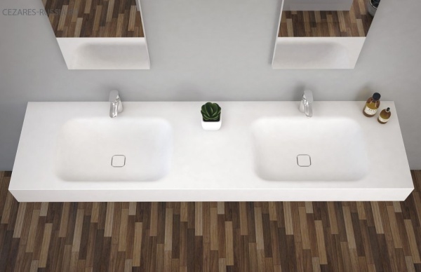 Консольная раковина из литьевого мрамора, двойная Cezares TITAN-2000-2-LVB-SOSPESO Консольная раковина из литьевого мрамора, двойная Cezares TITAN-2000-2-LVB-SOSPESO