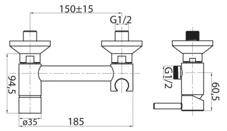 Смеситель для душа и гигиенического душа со штуцером с держателем CEZARES CZR-DA3-01 Смеситель для душа и гигиенического душа со штуцером с держателем CEZARES CZR-DA3-01