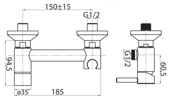 Смеситель для душа и гигиенического душа со штуцером с держателем CEZARES CZR-DA3-01 Смеситель для душа и гигиенического душа со штуцером с держателем CEZARES CZR-DA3-01