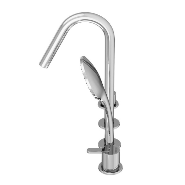 Смеситель на борт ванны с выдвижным душем и переключателем Cezares LEAF-BVDM4-PS