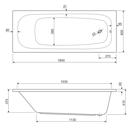 Акриловая ванна CEZARES ECO-180-80-41-W37