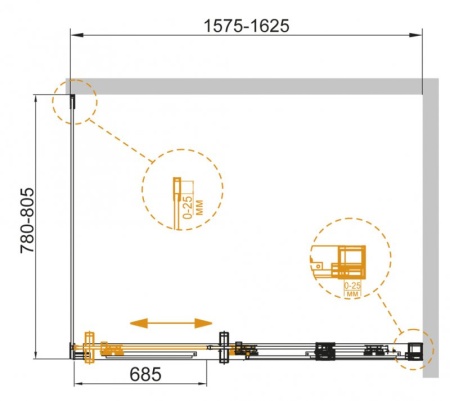 Душевой уголок CEZARES DUET-SOFT-AH-1 DUET SOFT-AH-1-100/90-C-Cr-R