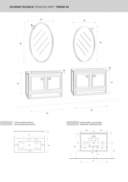 TREND 80 База под раковину с одним ящиком и двумя дверцами, CRISTALLI Cezares TR81.02.01AC.01