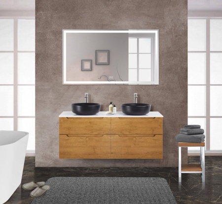 Столешница из МДФ с двумя отверстиями под раковину и с двумя отверстиями под смеситель, 1404x462x19 