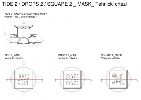 Точечный трап 150х150 мм Confluo Standard Vertical Drops Mask,металл с перфорацией Drops (Капли), с 